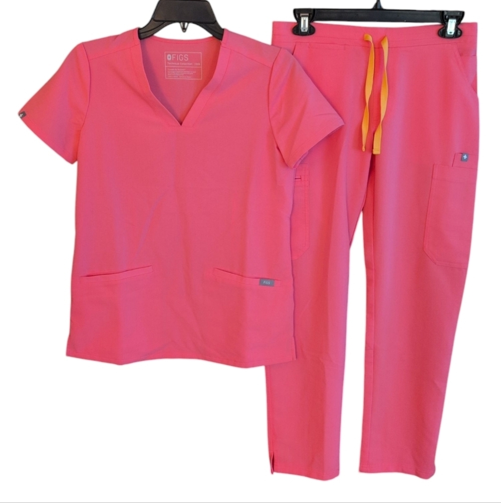 Figs Neon Pink Casma top & Yola skinny pants